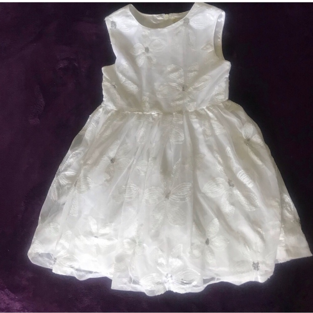 Girls White Floral Overlay Party Dress NWOT